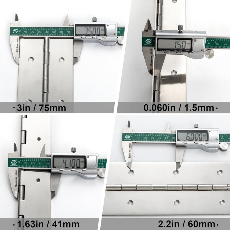 FVSEC Heavy Duty Piano Hinge 8 Inch x 3 Inch Width, True 0.060'' Thick Stainless Steel Piano Hinge for Heavy Duty Cabinet, Door, Toolbox, Wooden Box, Metal Plate, Furniture, Industrial Project - Image 3